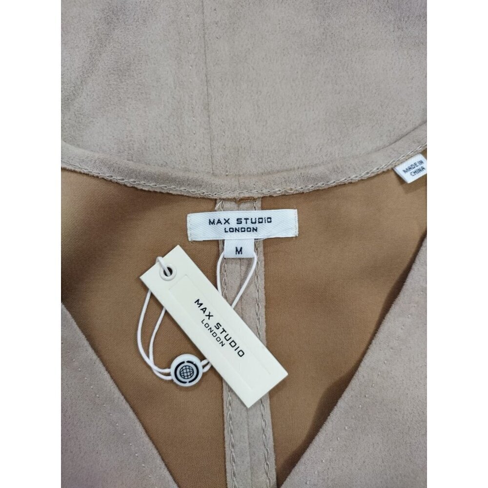 Max Studio London Womens Beige Sleeveless Suede-Look Dress W/ Pockets Size M NWT - Picture 3 of 9
